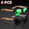 2PCS Retro Square Sunglasses Bamboo-Like Temple Silver Rivet Accents UV400 Unisex Gift for Outdoor & Daily Vintage Elegance
