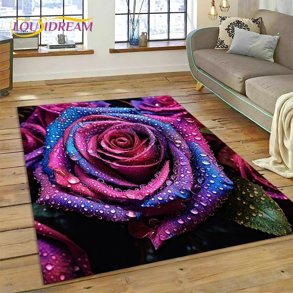 Gül Çiçekleri İskandinav Aşk Romantik Halı Kilim Yatak Odası Oturma Odası Ev Kanepe Dekorasyonu, Çocuk Oyunu Büyük Dekor Yer Paspası
