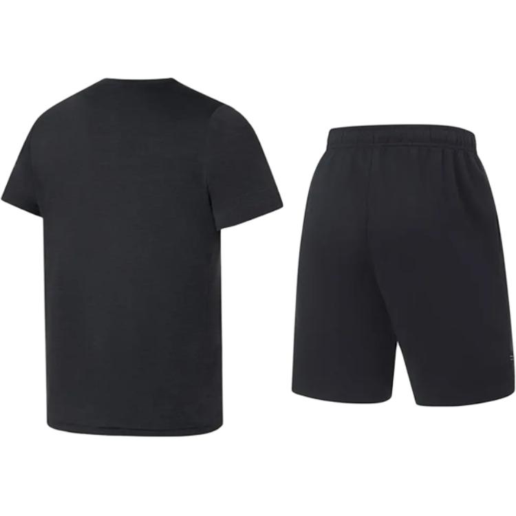 Li-Ning Plain Round Neck Pullover Short Sleeve T-Shirt Simple Quick-Dry Sweat-Wicking Comfortable Shorts Casual Sports Set ATSS069-1+AKST543-3