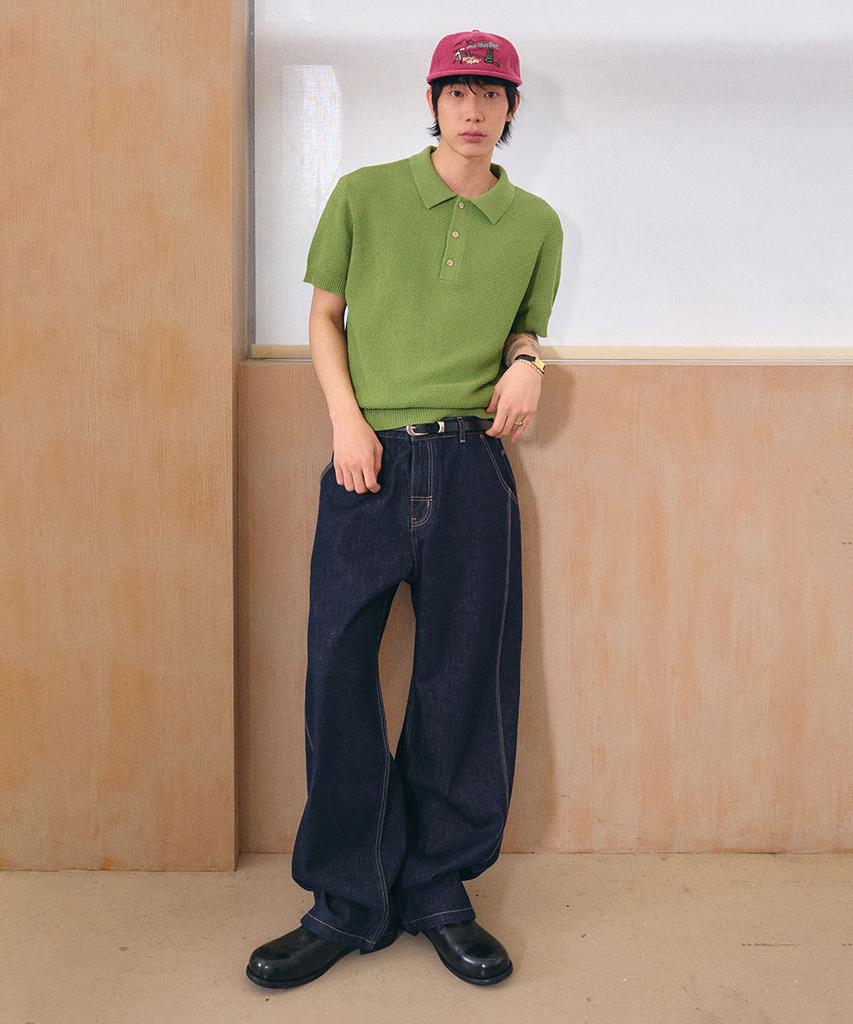Generalidea Man Button Collar Half Knit [Green] / Gf2Mkp016