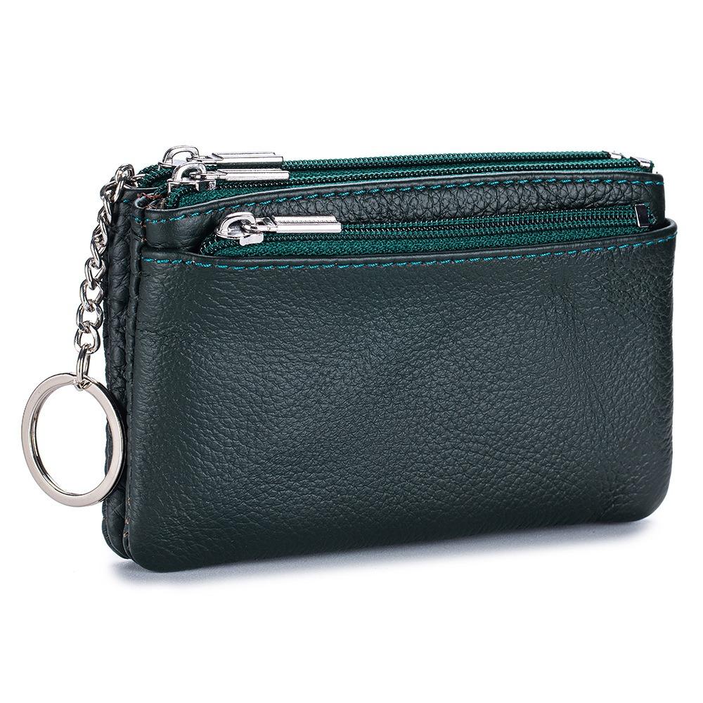 

Новый женский кошелек для монет из кожи высшего качества с тройной молнией - Просторный и минималистичный органайзер темно-зеленого