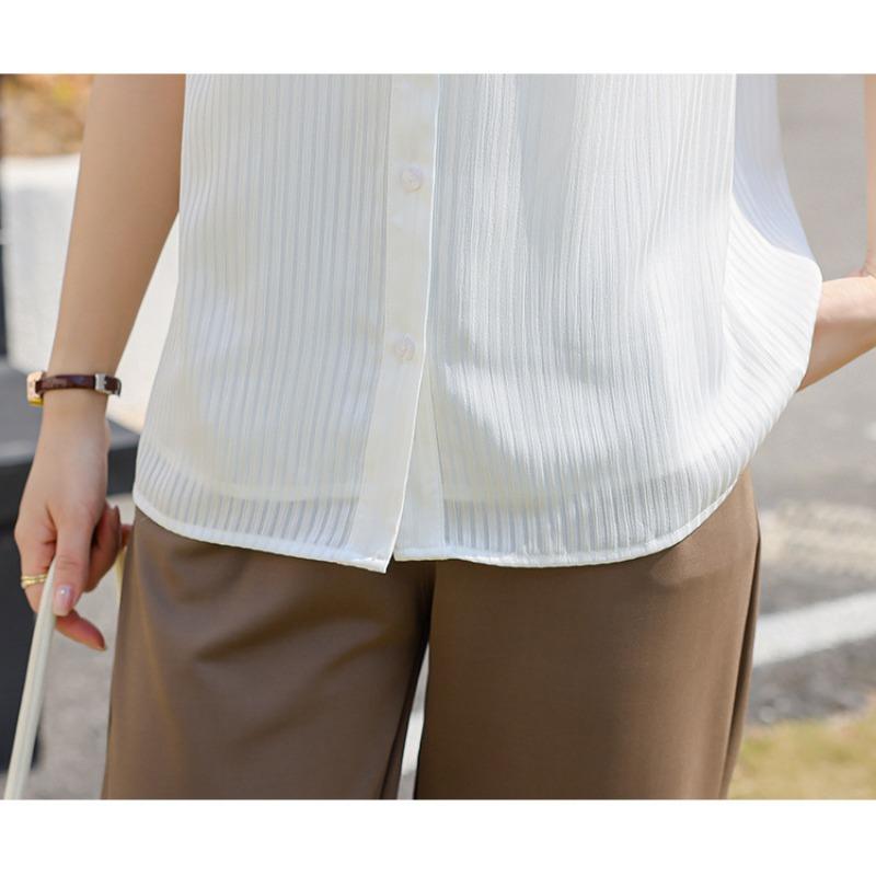 Positive Shoulder Short-sleeved Chiffon Shirt Women's Summer V-neck Blouse Shirt Tops