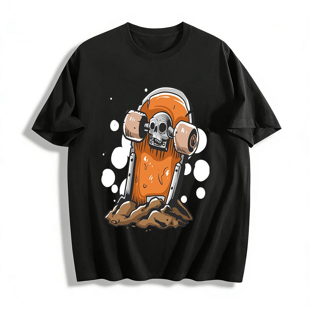 Vintage Skull Skateboard Print Cool Street Style Casual Tee Pure cotton T-shirt XXS