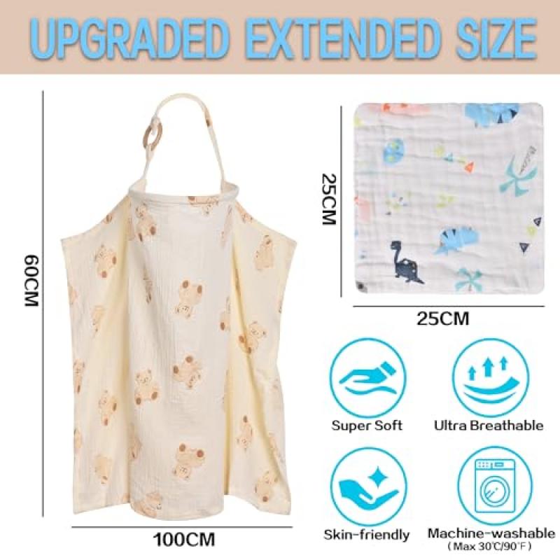 Capa de Amamentação Lenço de Amamentação 100% Algodão Xale e Avental de Amamentação com Paninho Macio Respirável Cobertor de Amamentação para Levar