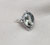 Green Amethyst 925 Sterling Silver Ring: Faceted Oval, Boho Statement Ring