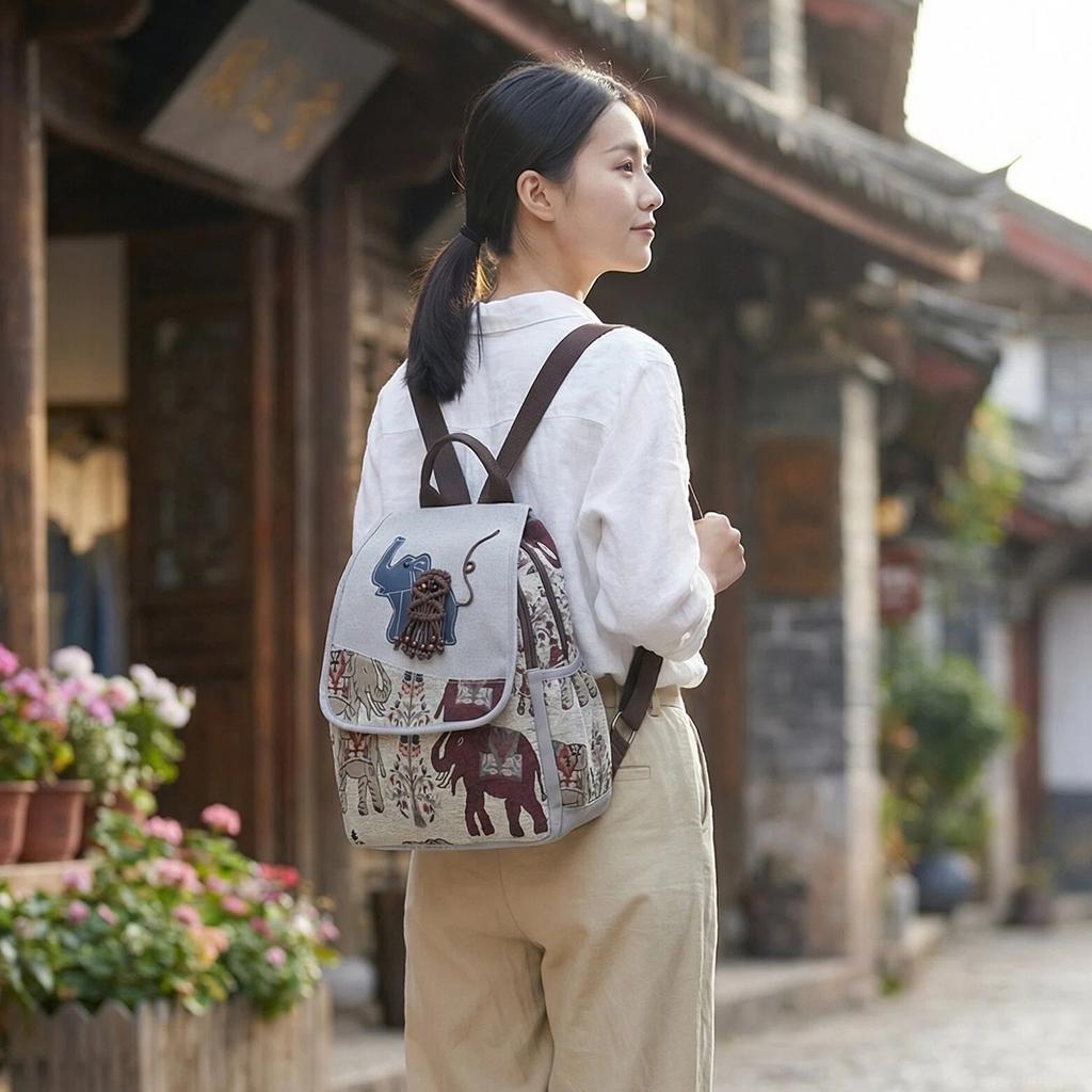 Dual-shoulder Bag, Embroidered Multi-purpose Backpack, Large Capacity, Lightweight Student Schoolbag