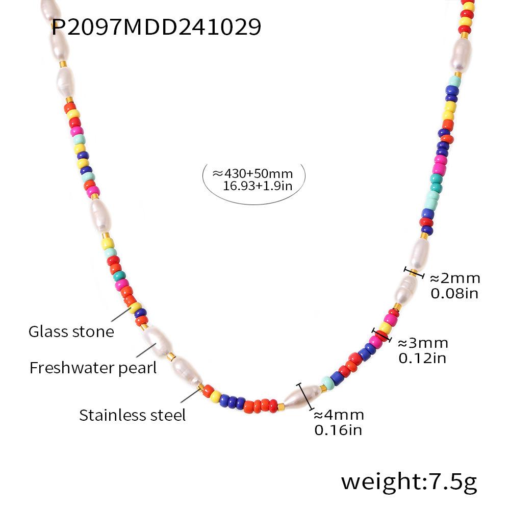 Bohemian Multi-Color Beaded Necklace with Glass Stones and Freshwater Pearls for Women