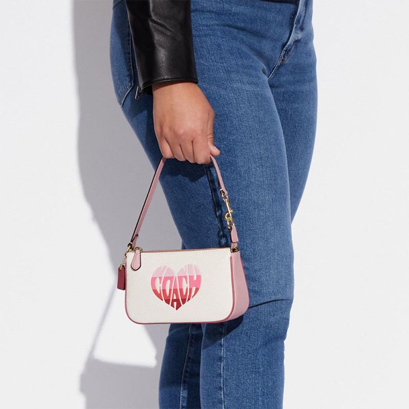 New COACH Nolita Cow Leather Pochette, Shoulder Bag, Wrist Bag, Clutch Small Size Women's White & Pink CA797-IMCAH
