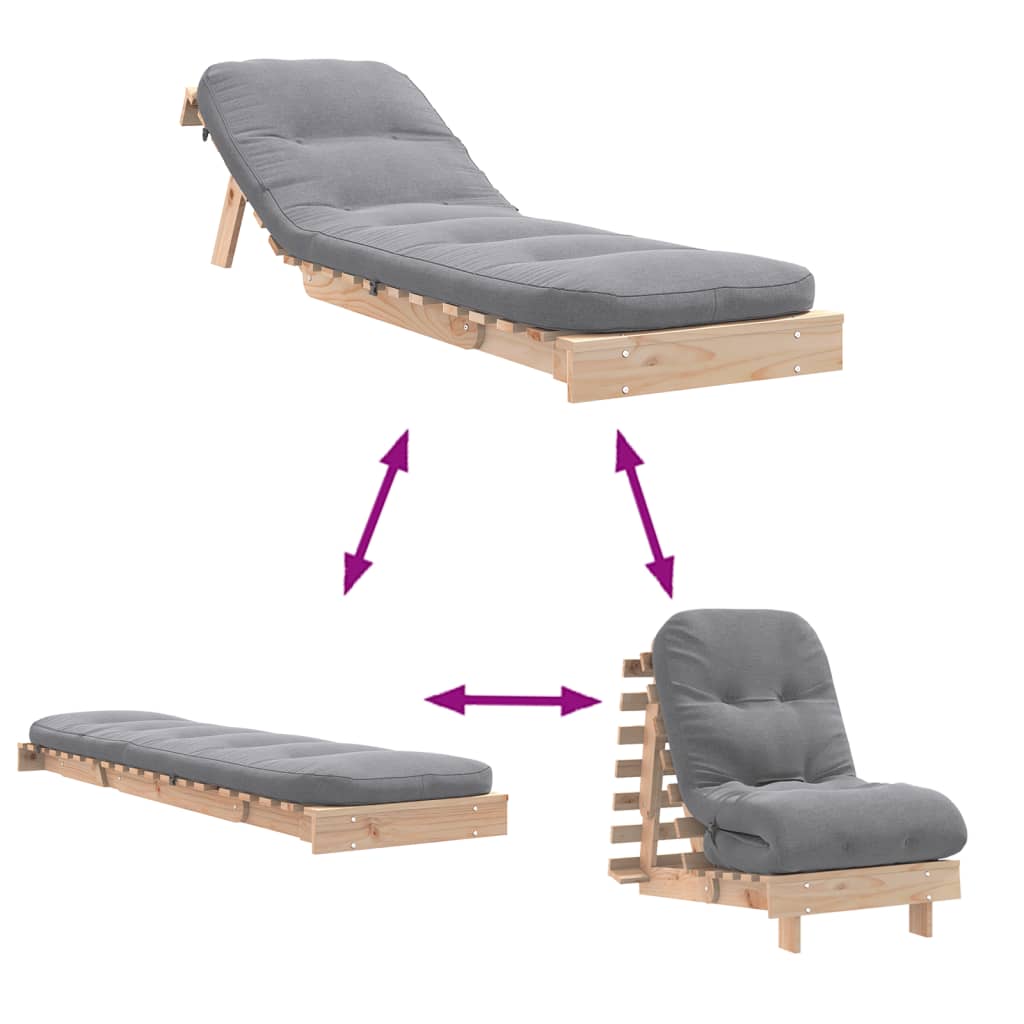 Futon Type Folding Sofa, With Mattress, 60X206X11 Cm, Pine
