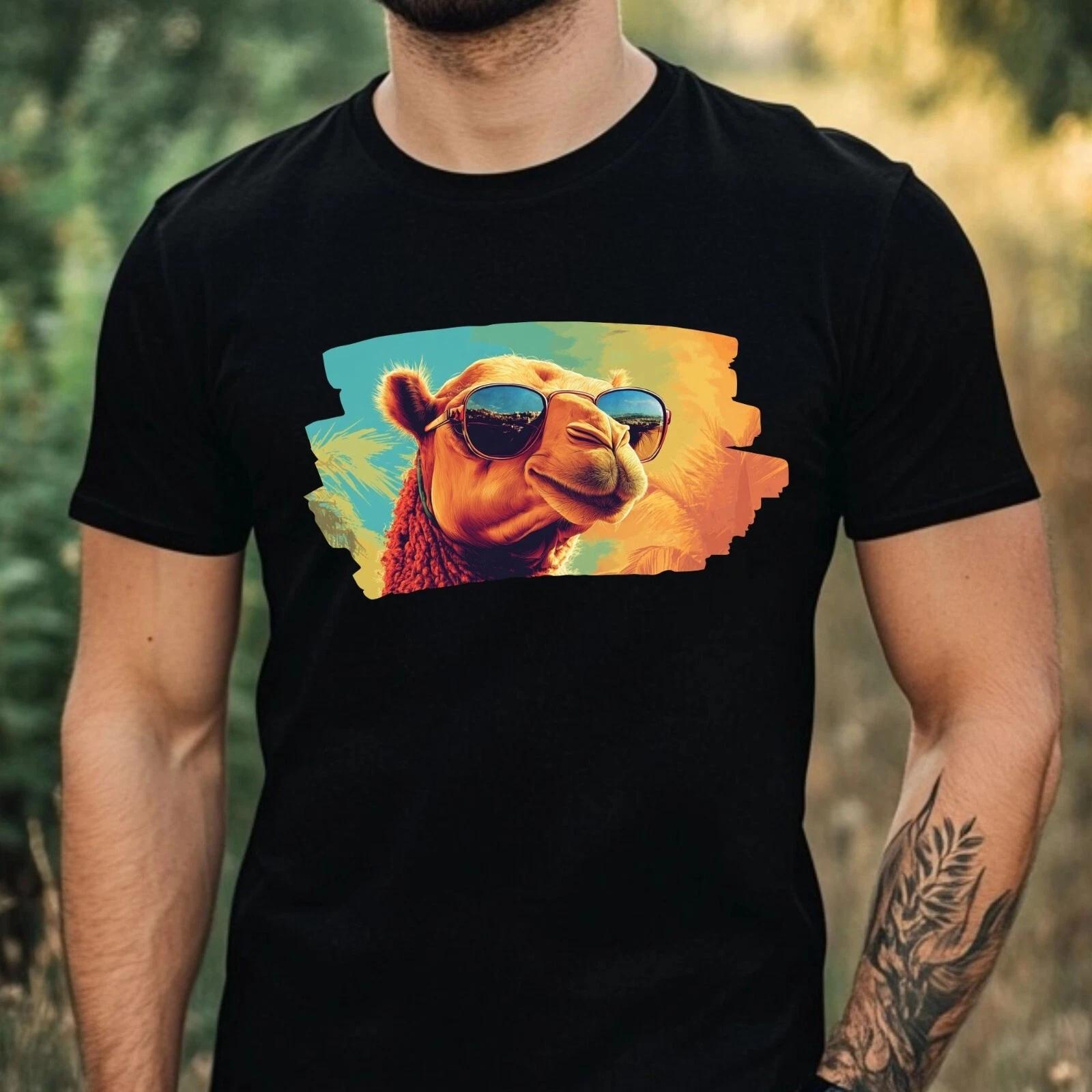 T-Shirt Herren Kamel mit Sonnenbrille Motiv Baumwolle Größe XS bis 5XL M