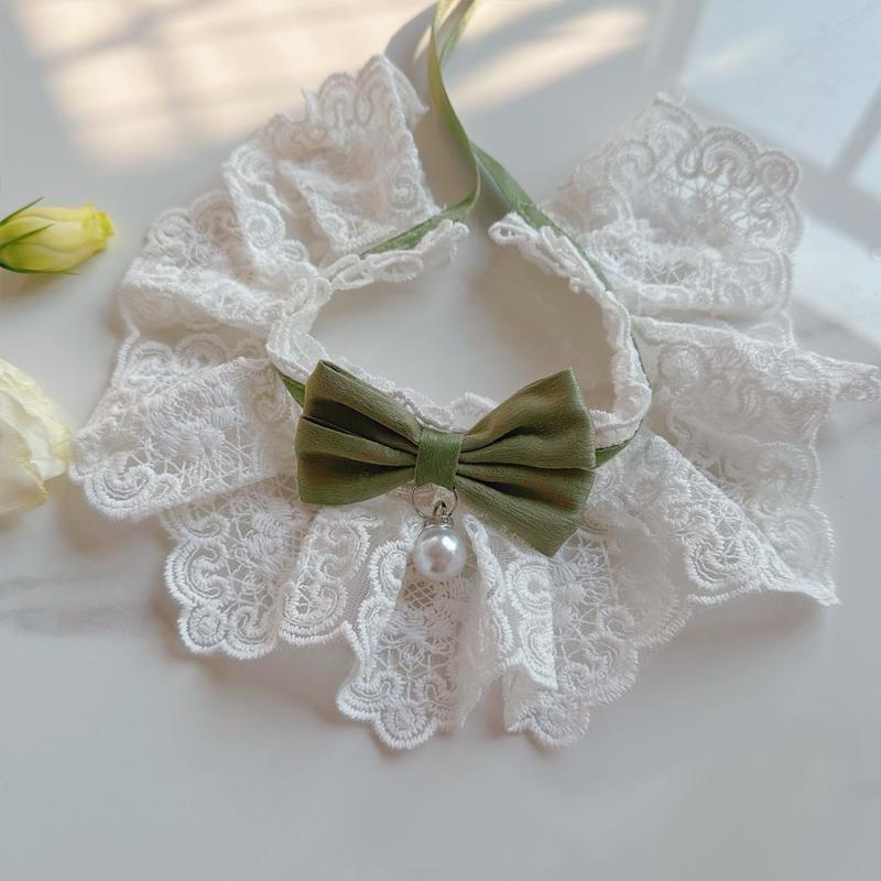 

Cute Lace Bow Pet Collar Cat Dog Drool Towel Summer Thin Pet Pendant Necklace with Cat Strap Accessories XS（old）