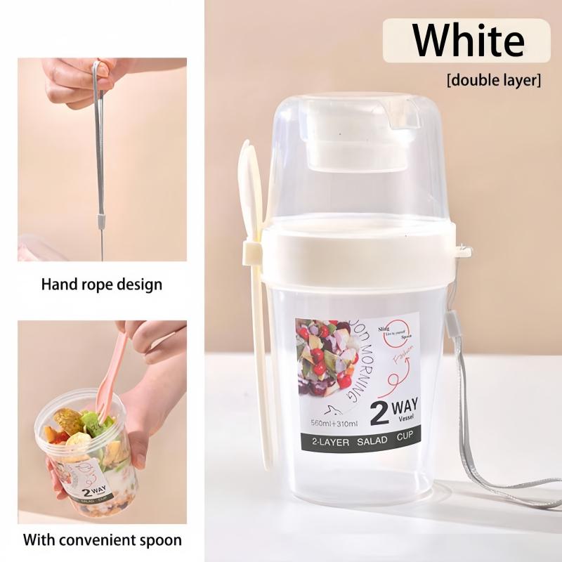 1Pc Breakfast Salad Cup, Breakfast Food Container Can, Suitable for School and Office Fruitvegetable Fork Covered Yogurt Cup