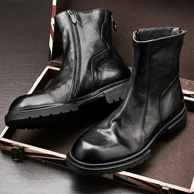 Mid-Tube Combat Locomotive Chelsea Men'S Boots Mid-Top Black Martin Boots Men'S Genuine Leather 2020 High-Top Shoes