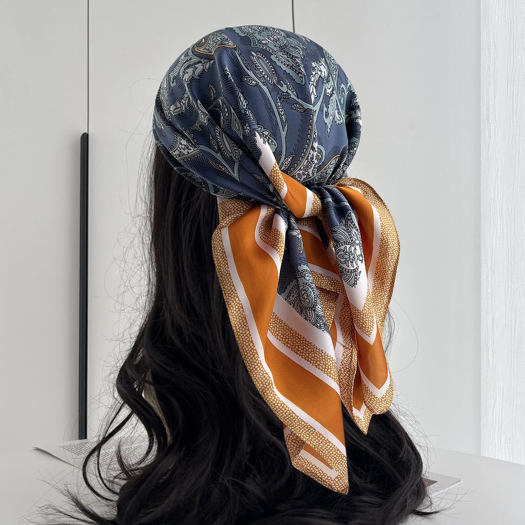 1 Pcs 27.5 Inches Satin Head Scarf Silk Like Hair Scarf Stain Bandana Hair Wrap Neck Scarf For Women(Brown)