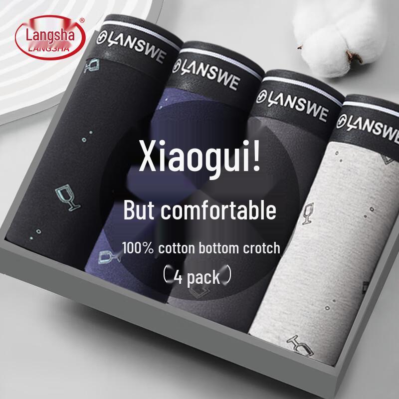 Langsha Men's Pure Cotton Boxer Briefs (4-Pack)