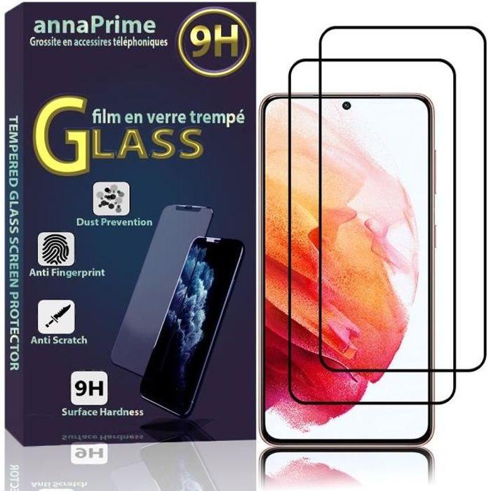 Film de protection d'écran - VCOMP - Samsung Galaxy S21 5G - Verre Trempé - Pack de 2 - Noir
