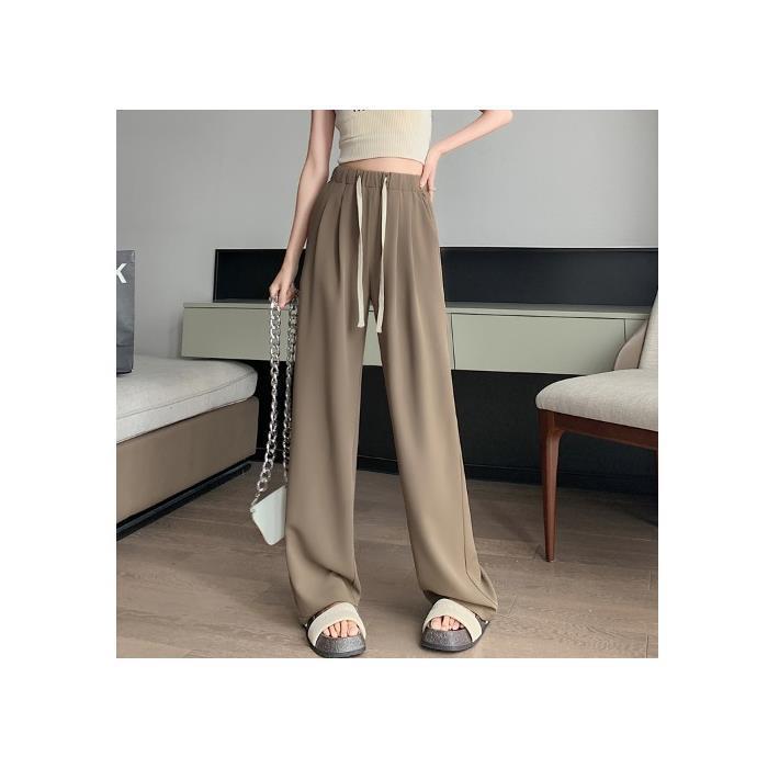 

Женские брюки широкие летние тонкие с высокой талией повседневные ниспадающие из ледяного шелка универсальные стройнящие со шнуровкой широкие брюки 6XL