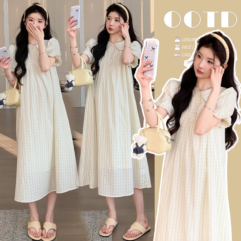 In-Stock Korean Style Plus Size Cotton Maternity Dress with Doll Collar - Cute and Comfortable XL