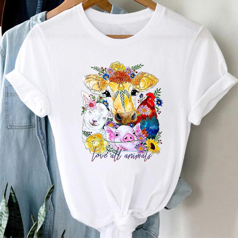 New Summer T-Shirts Harajuku Cow Graphic Tshirt Women Short Sleeve Tee Shirt Femme Summer Female T-Shirt O-Neck T-Shirt Ladies