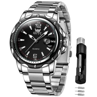OPK Kwarts Horloge met Datum Klassiek Roestvrij Staal Horloge voor op Kantoor Zwart Heren Display, Waterdicht, Lichtgevend, Stijlvol, Makkelijk te Lezen, Zakelijk,