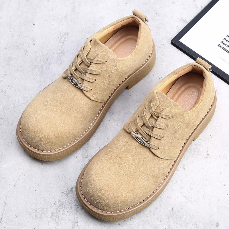 Fashion New Thick Bottom Man Round Head Oxford Footwear Lace-Up Outdoor Male Shoes Mens Casual Shoes Leather Men Business Shoes