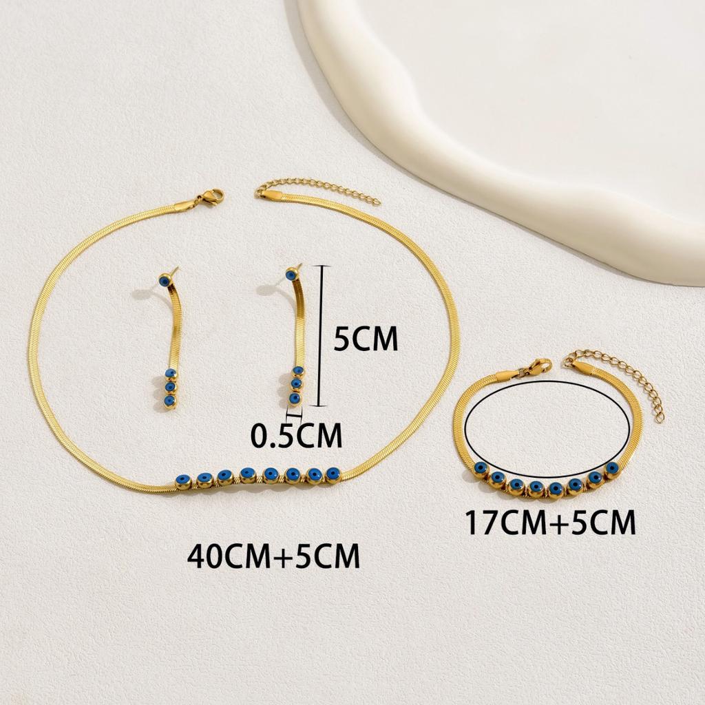 Simple and high-end retro bracelet, stud earrings, necklace set, versatile oil drip design, collarbone chain jewelry, fashionable
