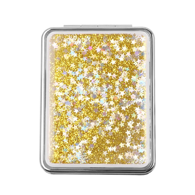 Quicksand Heart Pocket Makeup Mirror - Portable Folding Round Mirror, Small Gift for National Day