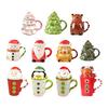 Kapaklı Noel Ağacı Kupa Büyük Kapasiteli Seramik Kahve Kupası Sıcak Soğuk İçecekler İçin Sevimli Noel Ağacı Kardan Adam Ayı Desenli Çok Yönlü İçecek Takımı