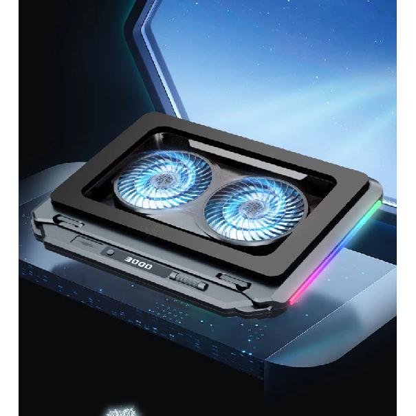 D17 Gaming Laptop Cooling pad for 15-21'' Notebook Cooler Stand w/ RGB Light 2 Fans 5 Angle Adjustable LED Screen Laptop Bracket