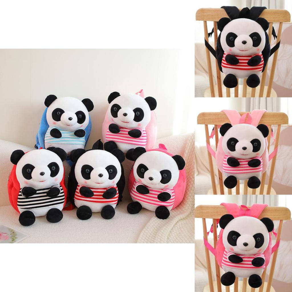 Cute Panda Cartoon Kids Backpack With Short Plush Material For School And Travel