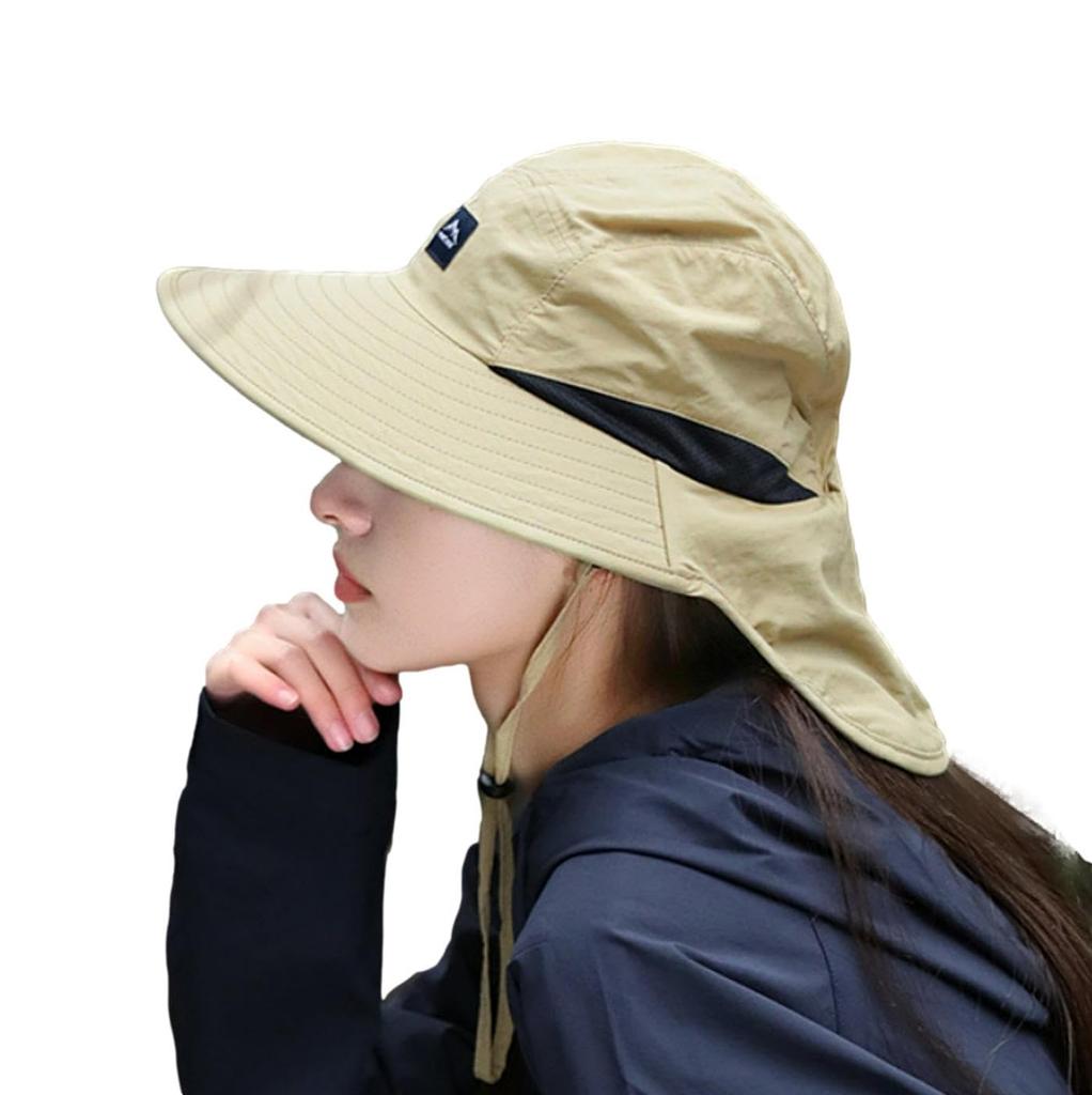 Sunshade Neck Wide Brim UV Sunburn With Chin Strap [FARFADET] Hat, Cover, Hat, Protection, Prevention, Gardening, Outdoor, (Khaki)