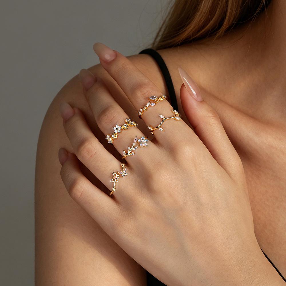 S925 Sterling Silver Fairy-Inspired Purple Zircon Four-Leaf Clover Adjustable Ring for Women