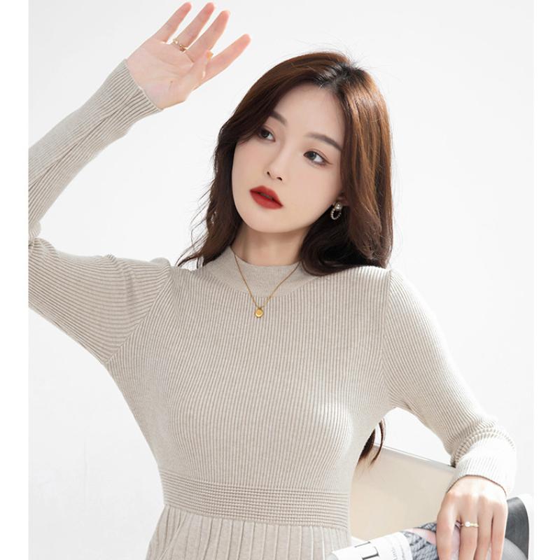 Temperament Taille Dicken Abschnitt Strickkleid Mode Frauen Senior Sinn für Bottoming Pullover Rock Herbst Winter Elegante Frauen Strickkleid