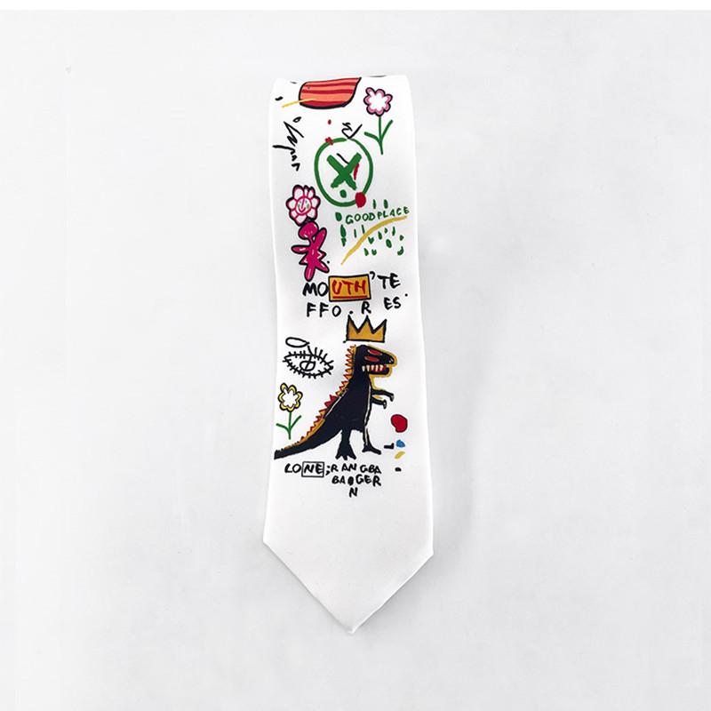 Graffiti Printing Hip Hop Punk White Tie Women Fashion Y2k Kawaii Necktie Casual Shirt Ties For Woman Gift Box