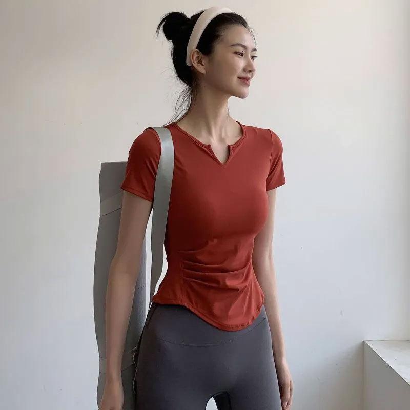 Women's Quick-Dry V-Neck Slimming T-Shirt for Running and Yoga