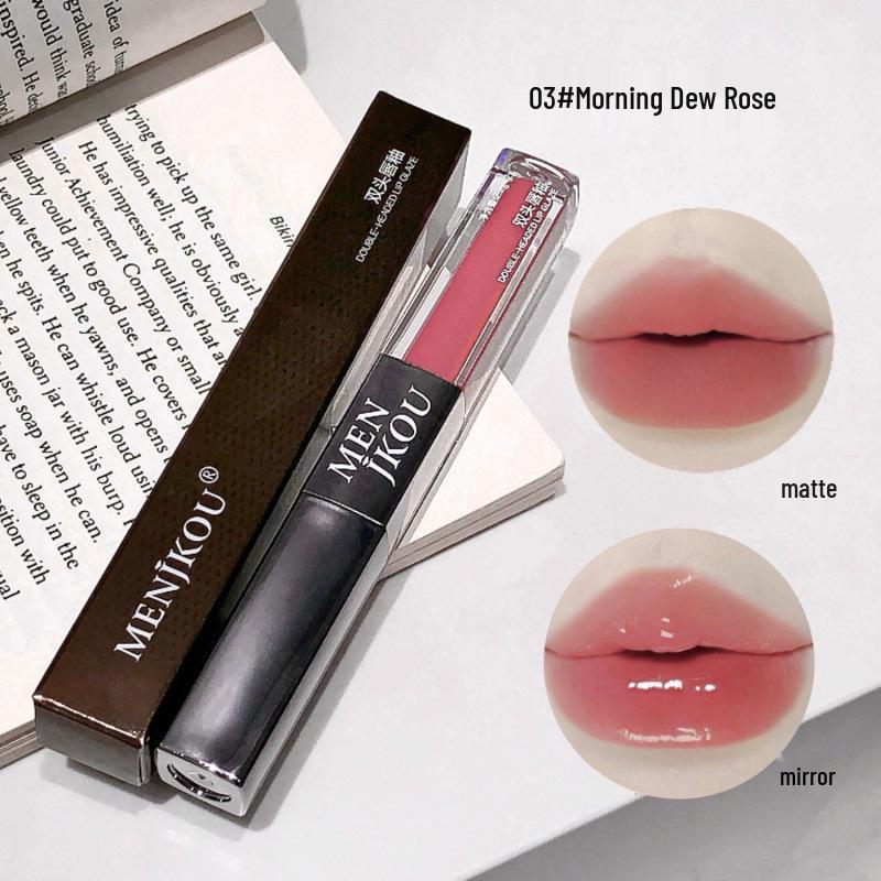 

Mengjiakou Двусторонняя стойкая матовая вельветовая помада: Не выцветающий, не липкий, увлажняющий блеск для губ. 2.2g + 2g