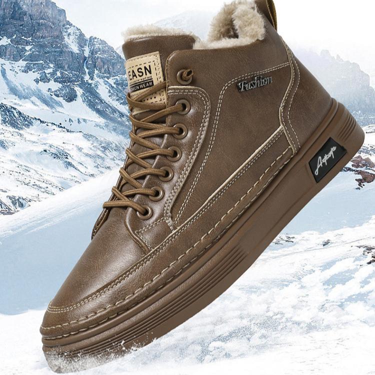 Winter Men's Shoes with Plush High Top Boots Trendy Versatile Shoes  Anti Slip Thick Warm Cotton Men's Shoes
