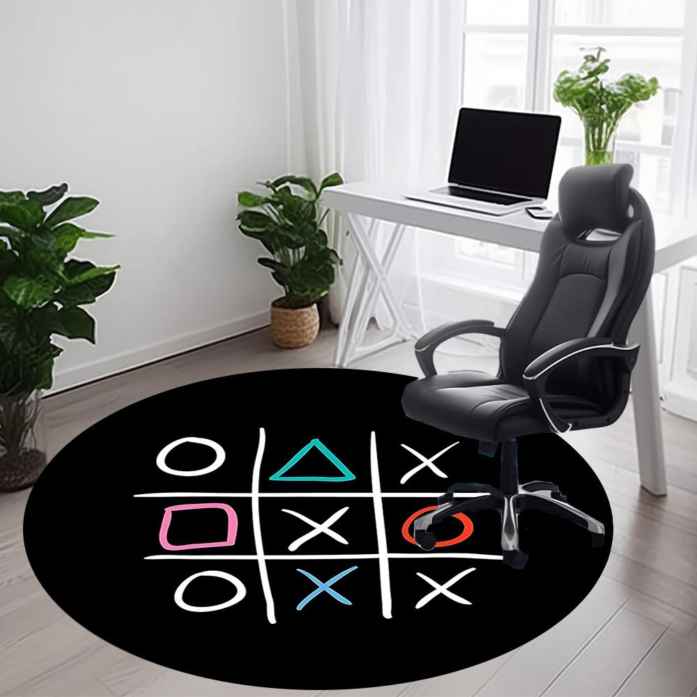 1pc TicTacToe Game Office Round Area Rug, Indoor Mat Suitable ForOffice, Under Office Chairs Bedroom Living Room Home Decor D023