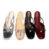Summer Small C Design Sense New Bow Pearl Muller Shoes Women's Bag Head Half Slippers Low Heel Sandals Comfortable Women