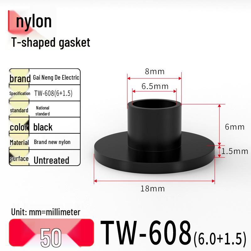 T-Shaped Nylon & Plastic Insulation Gasket, Screw Shaft Sleeve, M2-M35, Round Concave-Convex Design