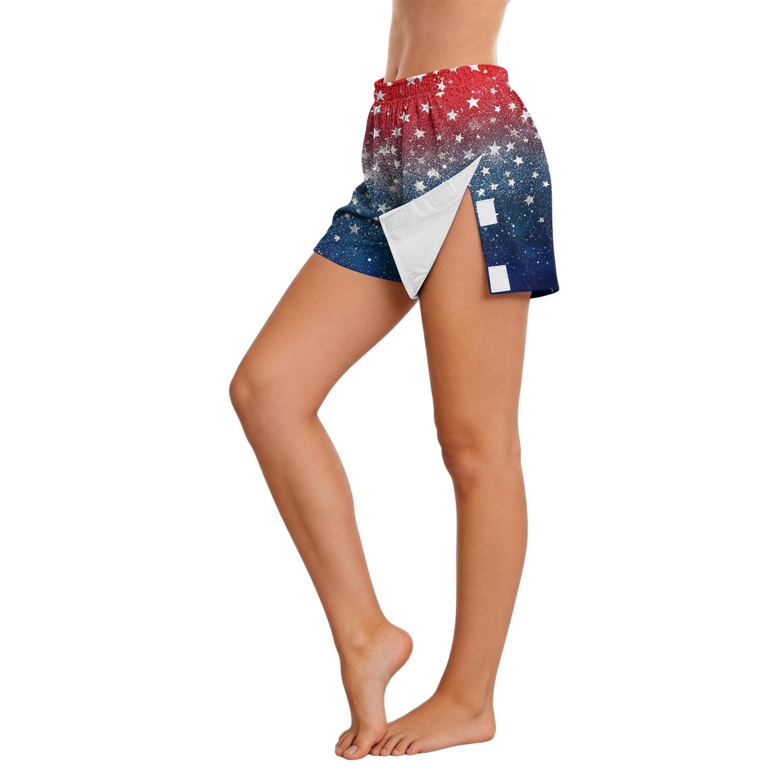 

Post Surgery Recovery Shorts with Side Hook and Loop Closure for Women Independence Day Print Comfortable Fit Easy Opening and Closing L