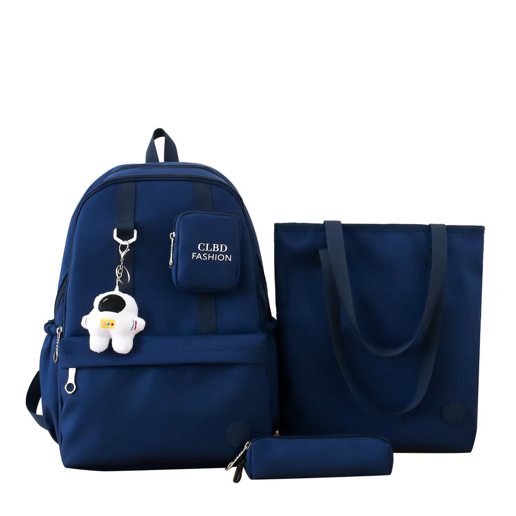 Women's Three-Piece Nylon Backpack Large Capacity Campus Splicing Schoolbag Backpack