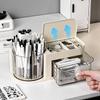 Office Desk Stationery Organizing Storage 360-degree Rotating Pen Holder Drawer-style with Lid Large Capacity Storage Box