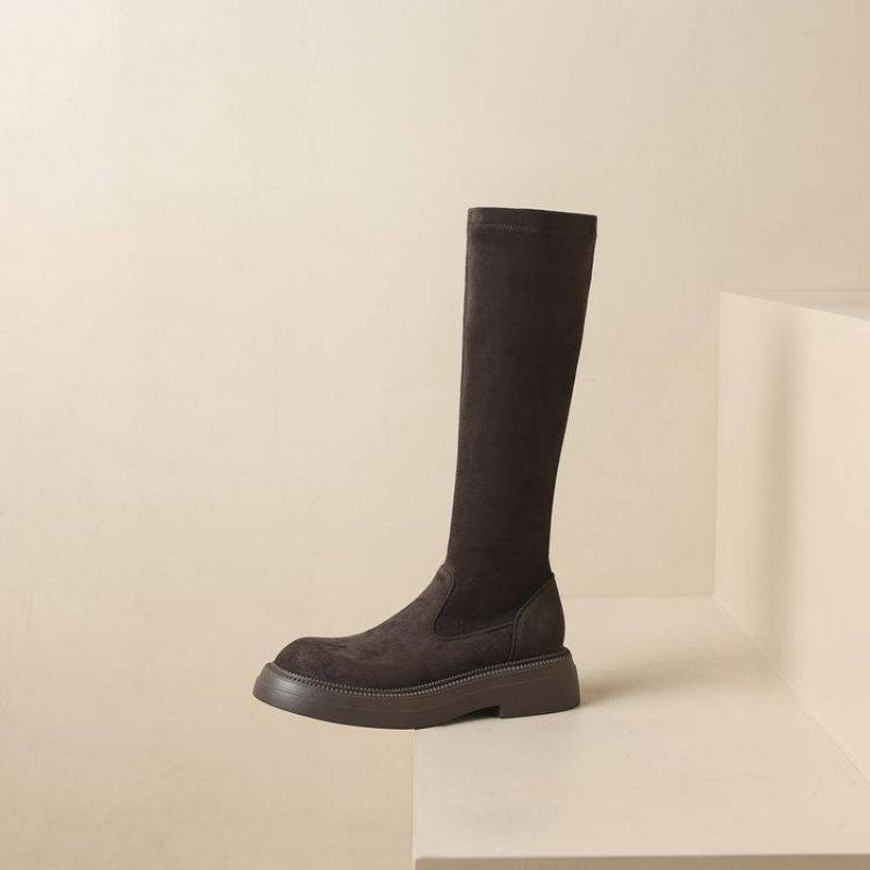 Autumn and winter suede thick-soled non-slip Martin boots comfortable sleeve middle heel round head high boots new square heel women's boots