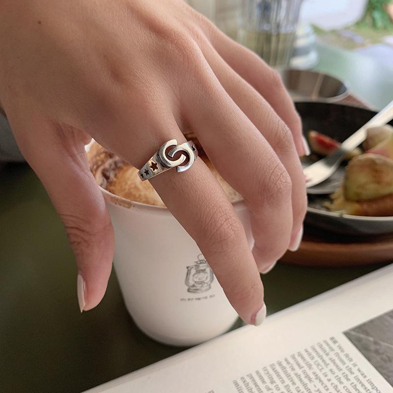Star Vintage Trendy Ring Crafted From 925 Silver With A Distressed Look For Couples