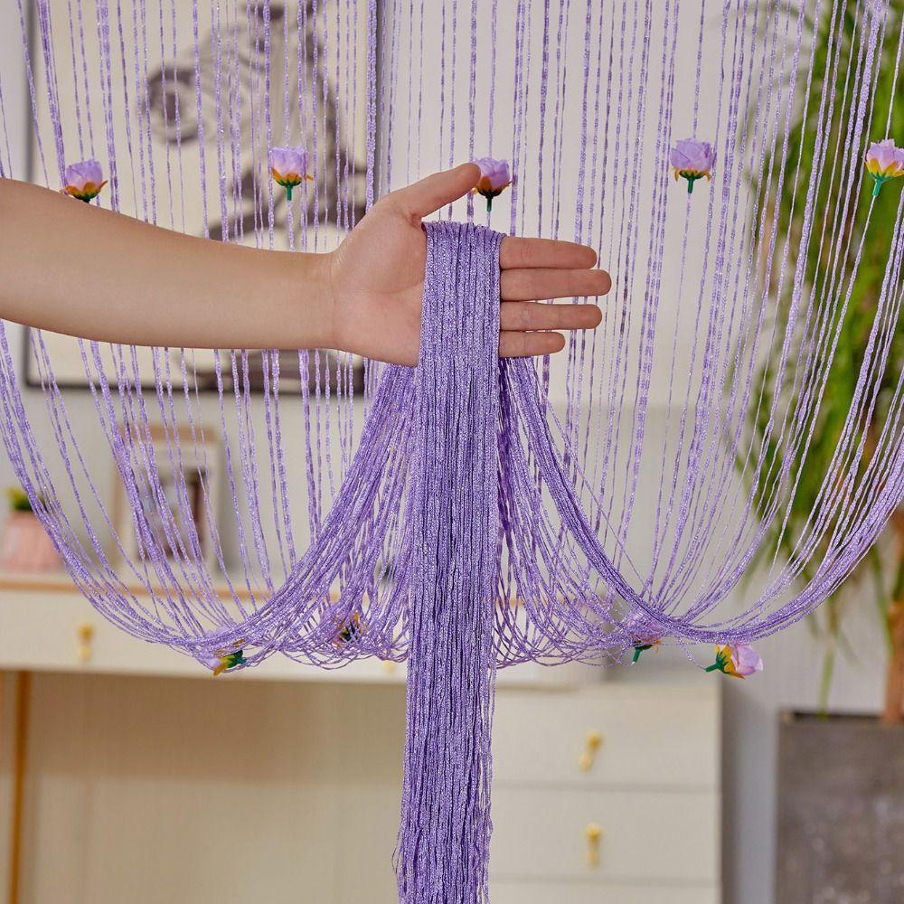 Shiny Door Curtain Room Divider Tassel Window Curtain Rose Flower String Curtain  Home Decor