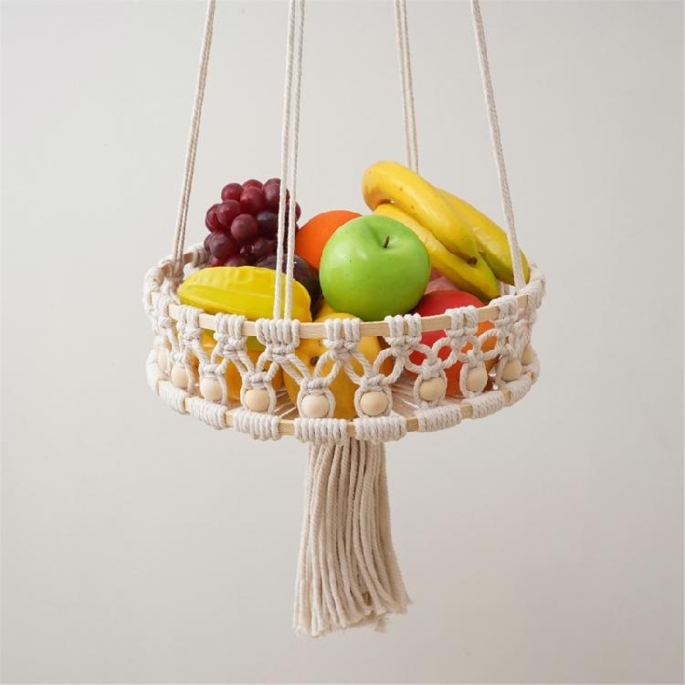 Sturdy Cotton Handwoven Hanging Storage Baskets Stylish Kitchen Organizers Portable for Fruit and Vegetable Display