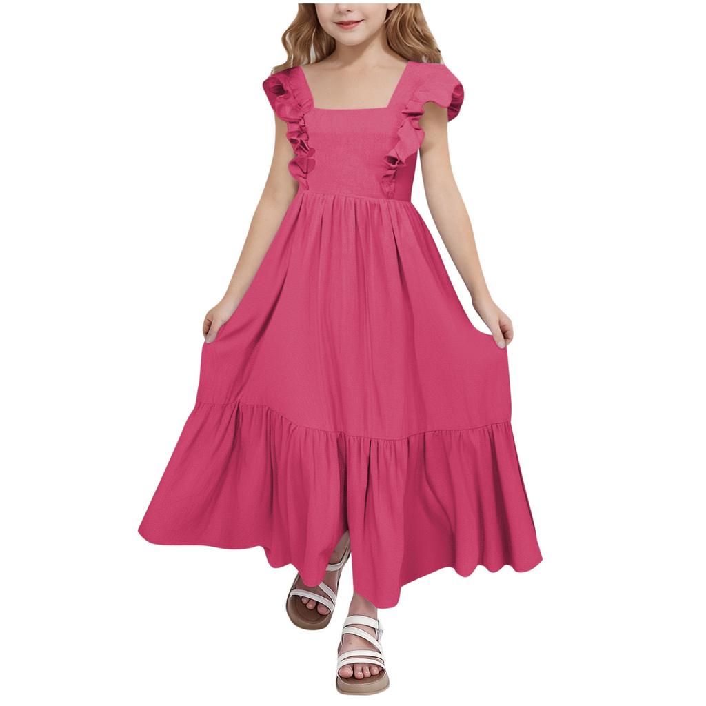 Girls' Square Neck Dress - Sweet Backless Sundress