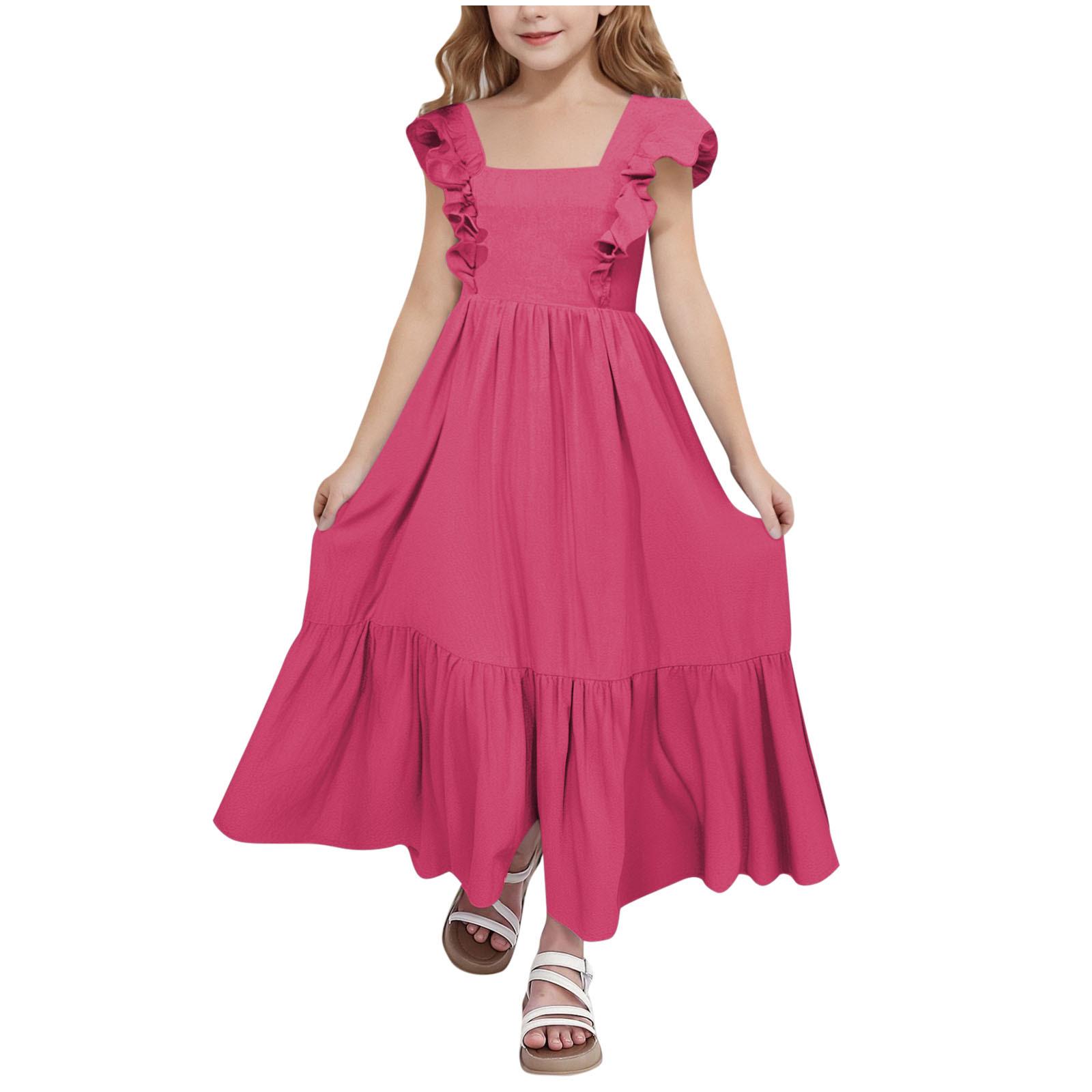 Cute Square-Neck Dress for Girls Fashionable Backless Summer Dress for Girls 120cm