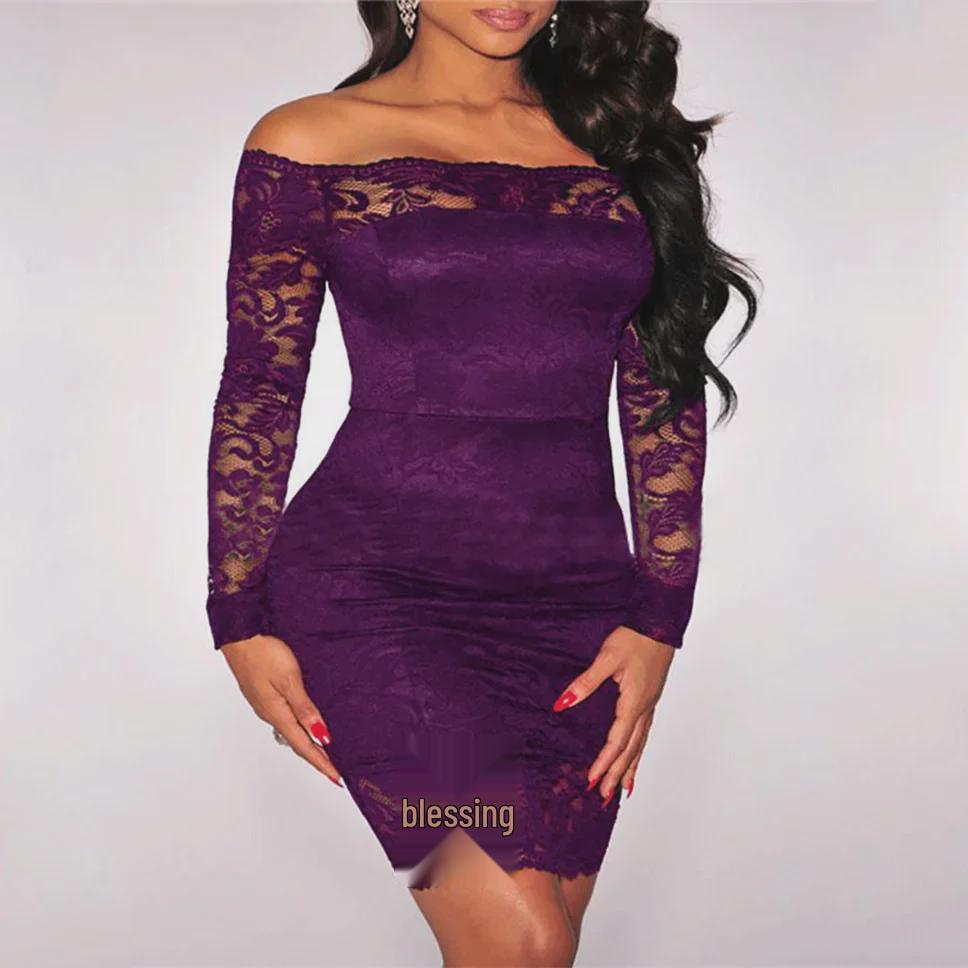 European and American Off-Shoulder Lace Bodycon Evening Dress